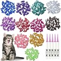 100 pcs Cat Nail Caps | Cat Claw Covers with Adhesives and Applicators | 5X Different Glitter Colors (S)