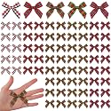 100 Pcs Christmas 2.5 in Satin Ribbon with Twist Tie Bows, Plaid