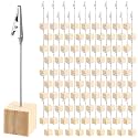 100 Pcs Cube Base Memo Clip Holder with Alligator Clip, Natural Wood Color