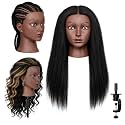 100% Real Hair Mannequin Head,22''Human Hair Mannequin Cosmetology Manikin Doll Head Hair Styling Hairdressing Practice Training Head with Clamp Holder and Tools（Black）