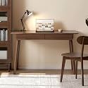 100% Solid Wood Desk with Drawers, Mid Century Modern Writing Desk, Walnut Color Office Desk for Study Bedroom Living Room 41.33" W