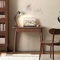 100% Solid Wood Desk with Drawers, Mid Century Modern Writing Desk, Walnut Color Office Desk for Study Bedroom Living Room 31.49" W
