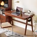 100% Solid Wood Desk Home Office Desk Mid Century Modern Rubberwood Writing Computer Desk with Drawer for Home Office 31" W