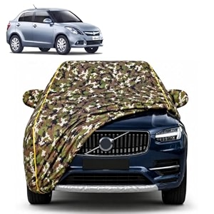 100 waterproof car cover compatible with dzire 2012-16  dustproof sun protection cover  soft cotton lining  triple stitched  mirror pocket  antenna pocket  all weather body cover army
