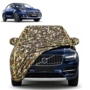100 waterproof car cover compatible with dzire 2017-2024  dustproof sun protection cover  soft cotton lining  triple stitched  mirror pocket  antenna pocket  all weather body cover army