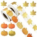 1000 Pcs Autumn Thanksgiving Fall Stickers for Sealing, Maple Leaf Pumpkin