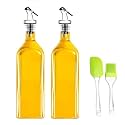 1000ml Glass Oil Dispenser Bottle Oil & Vinegar Glass Oil Bottle with Leak Proof Bottle Pour Spouts (Dispenser with Brush & Spatula)