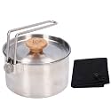 1000ml Stainless Steel Camping Pot, Portable Outdoor Tea Coffee Pot with Detachable Handle, Heat Hiking Cookware for Picnic Camping Hiking, Includes Lid and Mesh Bag