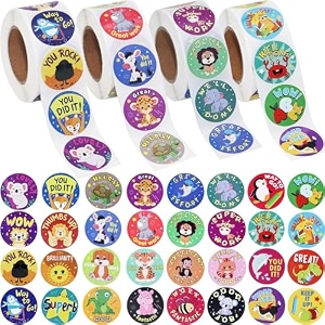 1000pcs Watercolor Mix Animal Stickers Round Mix