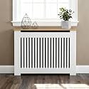 Tall Radiator Cover Wood Cabinet, 36.4inch External Height Heater Covers with Wood Texture Nature, Inner 35.6x41inch Vertical Slats - Modern White MDF Shelf Thicken Decor Shelf for Home Office - M