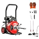 Garvee 100Ft 3/4 Inch Drain Cleaning Machine. Sewer Snake 750w Auto Feed with 6 Cutter, Portable Drain Cleaning Machine Electric Drain Auger Sewer Auger Air-Activated Foot Switch for 4" to 8" Pipes
