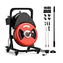 Garvee 50FTx1/2 Inch Drain Cleaner Machine with Wheels, Sewer Snake Electric Drain for 2" to 4" Pipes, Plumbing Snake Auger Cleaner with 6 Cutter &amp; Foot Switch for Sewer, Sink, Toilet, Bathroom