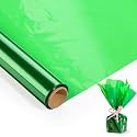 100FT Green Cellophane Wrap Roll (17 in. Wide x 100ft. Long x 2.3 Mil Thick) - Green Transparent Cellophane Roll for Gift Basket Wrap - Plastic Wrap for Decorations, Treats, Christmas Tree Wrapping.