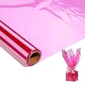 100FT Pink Cellophane Wrap Roll (17 in. Widex100ft. Longx2.3 Mil Thick),Pink Transparent Cellophane Roll for Gift Basket Wrap,Plastic Wrap for Gift Baskets, Flower for Valentine’s Day, Easter.