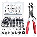 100Pcs 6-25mm Spring Band Hose Clamps With Swivel Flat Hose Clamp Plier Assortment Kit, Constant Tension Steel Clamps for Fuel Lines, Silicone, Vacuum Hoses &amp; Low-Pressure Air Clips