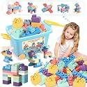100PCS Baby Blocks Set with Storage Bucket, Building Block Toys STEM Educational Toddler Gifts, Rubber Soft Blocks for Preschool, Sensory Stacking Toys to Improve Creativity