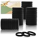 100PCS Black Hair Ties for Women, Seamless Cotton Hair Bands No Crease