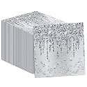 100PCS Silver Party Paper Napkins Happy Birthday Supplies Glitter Decorations Silver Diamond Theme Disposable Paper Lunch Napkins for Adults Kids Birthday Wedding Bridal Shower Favors