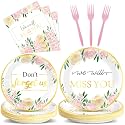 100PCS We Will Miss You Plate and Napkin Farewell Retirement Party Supplies Spring Pink Floral Plates Disposable Don't Forget Us Decor for Goodbye Office Good Luck Going Away Dinnerware Serves 25