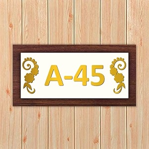 100yellow personalized name plate with designer acrylic letters for door houseapptbunglowwooden 625x126 inchesbrownwhitegolden