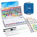 108 Colors Watercolor Paint Set,Art Supplies with Metallic Color, Detail Painting Brushes, Water Brush Pens, Portable Travel Watercolor Painting Set for Artists