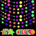 108feet UV Round Dot Star Kit Neon Paper Garland Glow in The Dark Party Favors Streamers Banner for Black Party Supplies UV Reactive Circle Dot Star Garland Wedding Birthday Glow Party Supplies…
