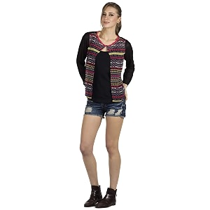 109 f women polyester multi-coloured shrug with long sleeves