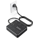 10FT Power Strip,AOFO Flat Plug Extension Cord with Multiple Outlets,Black