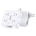 10Ft Surge Protector Power Strip - CHCORE Flat Plug Extension Cord with 8 Outlets and 4 USB Ports(2 USB C), 3 Side Wall Mount Outlet Extender for Home Dorm Room Essentials, ETL Listed, White