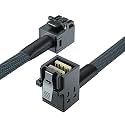 10Gtek SFF-8643 to SFF-8643 12G Internal Mini SAS HD Cable, with Sideband, for NVMe Backplane/RAID Card, Hot-Swap & SATA Compatibility, 100-Ohm, Straight to Right Angle, 1-m(3.3ft)