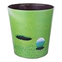 10L/2.64 Gallon Trash Can, Decorative Waste Basket, PU Leather Waste Paper Basket, Waterproof Garbage Can for Bathroom, Bedroom, Office, Kitchen and Living Room - Golf