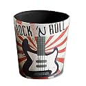 10L/2.64 Gallon Trash Can, Decorative Waste Basket, PU Leather Waste Paper Basket, Waterproof Garbage Can for Bathroom, Bedroom, Office, Kitchen and Living Room - Rock Guitar
