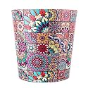 10L/2.64 Gallon Trash Can, Decorative Waste Basket, PU Leather Waste Paper Basket, Waterproof Garbage Can for Bathroom, Bedroom, Office, Kitchen and Living Room - Red Grid