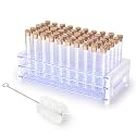 10ml 50pcs Clear Glass Test Tubes 16x100mm with Cork Stoppers and 1pcs 50Holes Plastic Tubes Rack for use in Laboratories, Plant Propagation, Parties, Bath Salts, Candy Storage