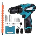 10MM Cordless Drill Kit Set - Blue | High Speed Battery Powered Wall Drilling Machine with 12V Li-ion Batteries | Dual Speed Keyless Chuck Drill Machine With Multiple Drilling Bits