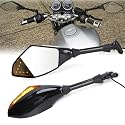 10mm Glossy Black LED Turn Signals Side Rearview Mirrors For Universal for Bike (Bike Mirror Indicator)