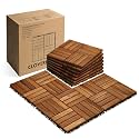 10pcs Interlocking Wood Deck Tile for Patio, 12"x12" Waterproof Solid Wood Patio Tiles (Square Joint, Walnut)