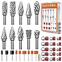 10PCS Tungsten Carbide Rotary Burr Set with 70PCS Sanding Drums, Rotary Tool Accessories, 1/8" Shank Double Cut Die Grinder Bits for Dremel, Wood Carving, Metal Engraving, Grinding &amp; Polishing