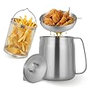 68oz Stainless Steel Oil Filter Pot with Deep Fryer Basket &amp; Oil Strainer, 304 Food Grade Deep Fryer, Bacon Grease Saver Container for Kitchen Cooking &amp; Camping Japanese Tempura Fryer Pot (2L)