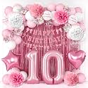 10th Birthday Decorations Girls Pink Number 10 Balloon Bow Coquette Party