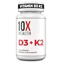 10X Health Vitamin D3 K2, 5000 IU D3 with K2 MK7, 60 Capsules