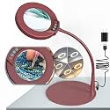 10X Magnifying Glass with Light and Stand, 5 Color Modes Stepless Dimmable LED Lighted Desk Lamp, Hands Free Flexible Gooseneck Magnifier with Light for Craft Hobby Painting Close Work - Red