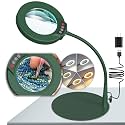 10X Magnifying Glass with Light and Stand, 5 Color Modes Stepless Dimmable LED Lighted Desk Lamp, Hands Free Flexible Gooseneck Magnifier with Light for Craft Hobby Painting Close Work - Green