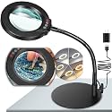 10X Magnifying Glass with Light and Stand, 5 Color Modes Stepless Dimmable LED Lighted Desk Lamp, Hands Free Magnifier with Flexible Goose-Neck for Craft Hobby Painting Sewing Close Work