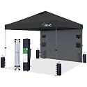 10x10 Pop Up Canopy Tent with Sidewall and 6 Pockets,1-Person Setup Pop Up Canopy Tent with 1-Button Push and Wheel Carry Bag, Bonus 8 Stakes and 4 Upgraded Heavy Duty Canopy Weights (Black, 10x10)