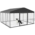 10x10x6 FT Large Outdoor Dog Kennel with Roof,Heavy Duty Dog Cage with Double Secure Locks,Anti-Rust Galvanized Steel Dog Fence Pen with Water Resistant Roof Cover