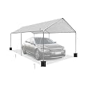 10x20 ft Heavy Duty Car Canopy Galvanized Frame Carport Outdoor Party Tent Boat Shelter with Reinforced Structure, No Sidewall - Light Grey
