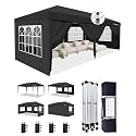 Acepic 10x20 Pop Up Canopy Tent with 6 Removable Sidewalls, Easy Set-up 2 Central Lock Outdoor Party Tent, Commercial Canopy, Stakes x8, Ropes x4, Sandbags x4, Hand Bag x1(Black, 10 * 20)