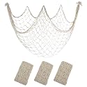 10x5 Ft Fish Net Decorations Party, 3 Pcs Beige Fishing Net Halloween Decor