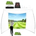 10x8ft Golf Hitting Net with HD Impact Screen & Target Cloth, Heavy Duty Enclosed Golf Simulator Cage for Full Swing, Portable Practice Net for Home Backyard Garage Indoor Outdoor